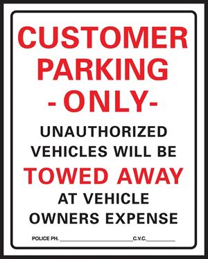 Hy-Ko 700 Parking Sign, Rectangular, Black/Red Legend, White Background, Plastic, 15 in W x 19 in H Dimensions