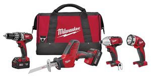 Milwaukee 2695-24 Combination Kit, Battery Included, 18 V, 4-Tool, Lithium-Ion Battery