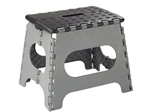 Simple Spaces SD027 Folding Step Stool, 13 in H, 1-Step, 330, Plastic, Black Gray