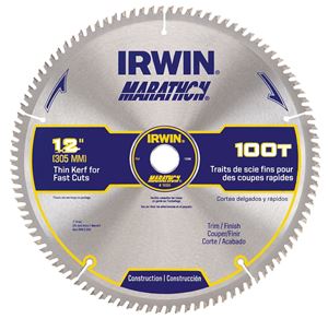 Irwin Marathon 14084 Table Saw Blade, 12 in Dia, 1 in Arbor, 100-Teeth, Carbide Cutting Edge