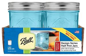 Ball 1440069053 Canning Jar with Lid and Band, 1/2 pint Capacity, Glass, Pack of 4