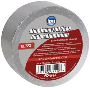 IPG 9201 Foil Tape, 30 yd L, 2 in W, Aluminum Backing