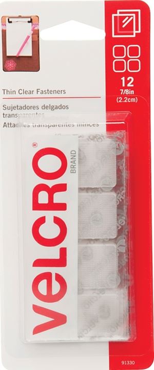 VELCRO Brand 91330 Fastener, 7/8 in W, 7/8 in L, Clear