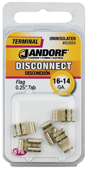 Jandorf 60884 Disconnect Terminal, 16 to 14 AWG Wire, Copper Contact, 5/PK