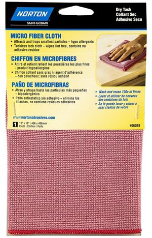 Norton 07660706038 Cleaning Cloth, 16 in L, 16 in W, Microfiber, Red