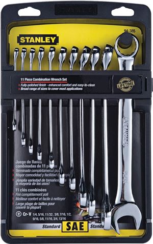 STANLEY 94-385W Wrench Set, 11-Piece, Steel, Polished Chrome, Specifications: SAE Measurement