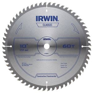 Irwin 15370 Circular Saw Blade, 10 in Dia, 5/8 in Arbor, 60-Teeth, Carbide Cutting Edge, Applicable Materials: Wood