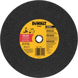 DEWALT DW8005 Cutting Wheel, 10 in Dia, 7/64 in Thick, 5/8 in Arbor, 24 Grit, Very Coarse, Aluminum Oxide Abrasive