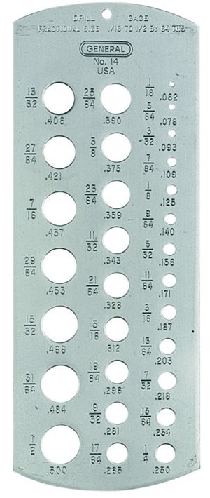 General 14 Drill Gauge, 6-1/2 in L x 2-1/2 in W Dimensions, Stainless Steel