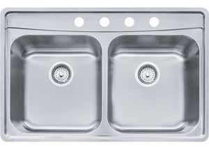FRANKE Evolution Series EVDCG904-18 Kitchen Sink, 4-Faucet Hole, 22-1/2 in OAW, 33-1/2 in OAD, 9 in OAH, 2-Bowl