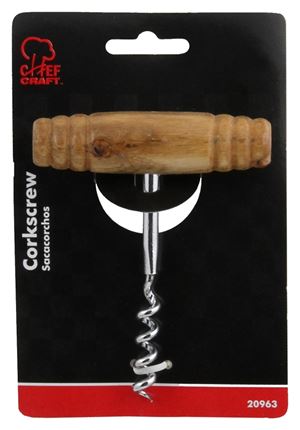 Chef Craft 20963 Corkscrew, 4 in, Steel/Wood, Chrome
