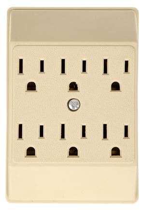 Eaton Wiring Devices C1146V Outlet Adapter, 2 -Pole, 15 A, 125 V, 6 -Outlet, NEMA: NEMA 5-15R, Ivory