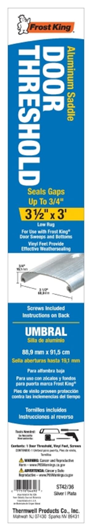 Frost King ST42/36H Saddle Threshold, 36 in L, 3-1/2 in W, Aluminum, Silver