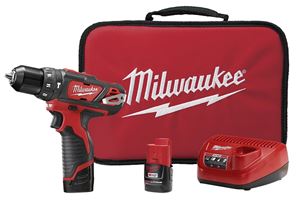 Milwaukee 2408-22 Hammer Drill/Driver Kit, Battery Included, 12 V, 1.5 Ah, 3/8 in Chuck, Keyless Chuck