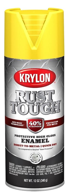 Krylon Rust Tough K09211008 Enamel Spray Paint, Gloss, Safety Yellow/Sun, 12 oz, Can, Pack of 6