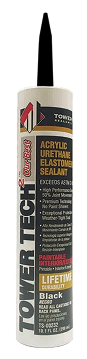 Tower Sealants TOWER TECH2 TS-00232 Elastomeric Sealant, Black, 7 to 14 days Curing, 40 to 140 deg F, 10.1 fl-oz Tube, Pack of 12