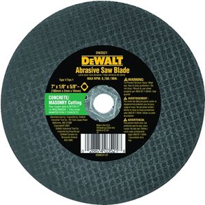 DEWALT HIGH PERFORMANCE Series DW3521 Abrasive Saw Blade, 7 in Dia, 5/8 in Arbor, Aluminum Oxide Cutting Edge, Pack of 25