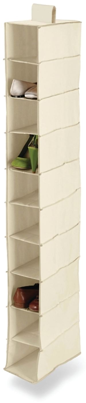 Honey-Can-Do SFT-01254 Closet Organizer, 12 in W, 54 in H, 10-Shelf, Canvas, Beige, Pack of 6