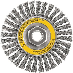 DeWALT DW49204 Wire Wheel Brush, 4 in Dia, 5/8-11 Arbor/Shank, 0.02 in Dia Bristle, Stainless Steel Bristle