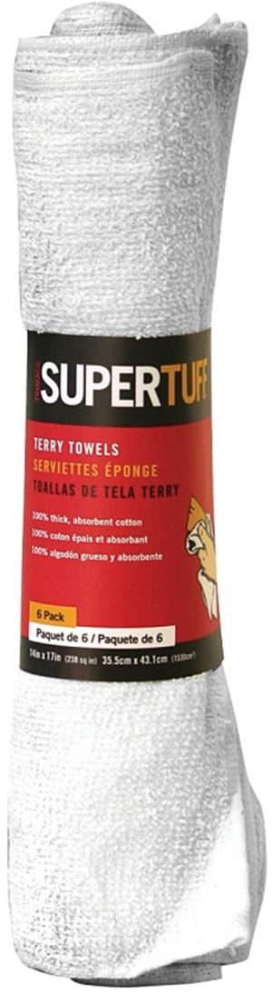 Trimaco SuperTuff 10756 Terry Towel, 17 in L, 14 in W, Cotton, White