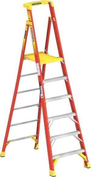 Werner PD6206 Ladder, 6 ft Max Standing H, 300 lb, Type IA Duty Rating, 6-Rung, 3 in D Step, Fiberglass, Yellow