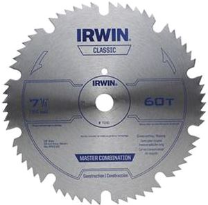 Irwin 11240 Circular Saw Blade, 7-1/4 in Dia, 5/8 in Arbor, 60-Teeth, Carbon Steel Cutting Edge