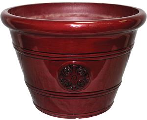 Southern Patio HDP-012498 Planter, 10-1/2 in H, 15-1/4 in W, 15-1/4 in D, Vinyl, Oxblood