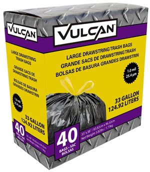 Vulcan FG-O3812-03 Trash Bag, 33 gal, Black