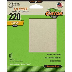 Gator 5030 Sanding Sheet, 4-1/2 in W, 5-1/2 in L, 220 Grit, Extra Fine, Aluminum Oxide Abrasive, Paper Backing