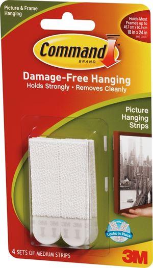 Command 17201-4PK Picture Hanging Strip, 3 lb/set, Foam, White, 4/SET