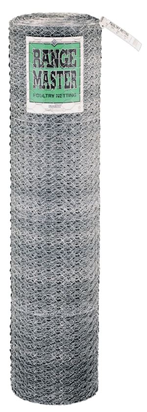 Rangemaster 6432 Poultry Netting, 50 ft L, 72 in W, 20 ga Gauge, Hexagonal Mesh, 1 in Mesh, Steel, Galvanized