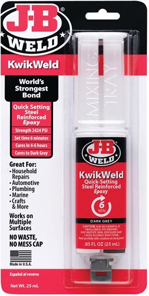 J-B Weld 50176 Epoxy Adhesive, Dark Gray, Solid, 25 mL, Syringe