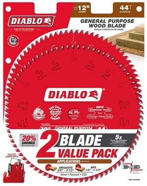 Diablo D124444VP Saw Blade, 12 in Dia, 44-Teeth