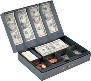 ProSource TS811 Cash Box, 11-3/8 L x 7-5/8 W x 3-1/4 H in Exterior, Steel, Combination Lock, 6-Compartment