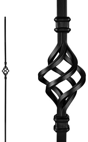 Nuvo Iron SQI1B Single Basket Stair Baluster, 44 in H, 1/2 in W, Square, Steel, Black, Powder-Coated/Semi-Matte