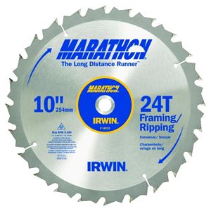 Irwin Marathon 14233 Table Saw Blade, 10 in Dia, 5/8 in Arbor, 24-Teeth, Carbide Cutting Edge