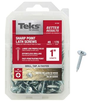 Teks 21508 Lath Screw, #8 Thread, Truss Head, Phillips Drive, Sharp Point, Steel, Zinc, 170 PK