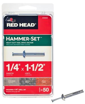 Red Head Hammer-Set 35303 Anchor, 1/4 in Dia, 1-1/2 in L, Steel, Zinc