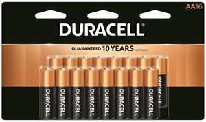 Duracell COPPERTOP MN1500 Series MN1500B16 Battery, 1.5 V Battery, AA Battery, Alkaline, Manganese Dioxide