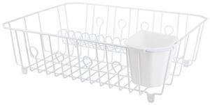 Simple Spaces JI-25W-3L Dish Drainer with Cutlery Basket, 20 lb, 18 in L, 13-1/2 in W, 5-1/2 in H, Steel, White