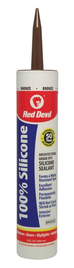 Red Devil 081640 Silicone Sealant, Bronze, -60 to 400 deg F, 9 fl-oz Cartridge, Pack of 12