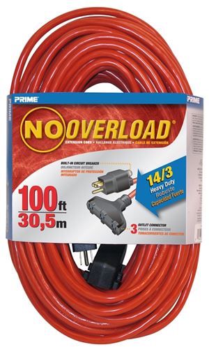 Prime CB614735 Extension Cord, 100 ft L, 13 A, 125 V, Red