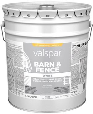 Valspar 018.3145-75.008 Barn and Fence Paint, White, 5 gal Pail