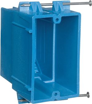 Carlon BH122A-UPC Outlet Box, 1 -Gang, PVC, Blue, Nail Mounting