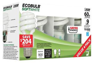 Feit Electric ESL13T/4 Compact Fluorescent Bulb, 13 W, Spiral Lamp, Medium E26 Lamp Base, 900 Lumens, 2700 K Color Temp