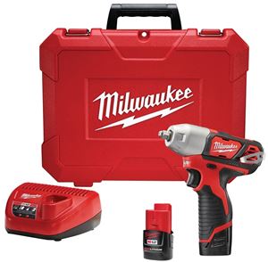 Milwaukee 2463-22 Impact Wrench Kit, Battery Included, 12 V, 1.5 Ah, 3/8 in Drive, Hex, Straight Drive