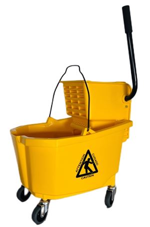 Simple Spaces 9130 Mop Bucket with Ringer, 32 qt Capacity, Plastic Bucket/Pail, Plastic Wringer, Yellow