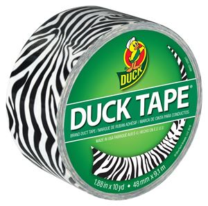 Duck 1398132 Duct Tape, 10 yd L, 1.88 in W, Vinyl Backing, Zebra Print