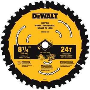 DEWALT DWA181424B10 Circular Saw Blade, 8-1/4 in Dia, 5/8 in Arbor, 24-Teeth, Applicable Materials: Wood