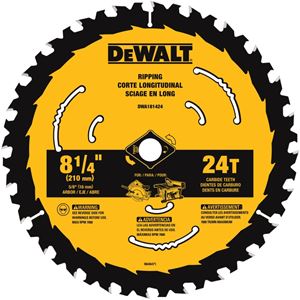 DEWALT DWA181424 Circular Saw Blade, 8-1/4 in Dia, 5/8 in Arbor, 24-Teeth, Tungsten Carbide Cutting Edge